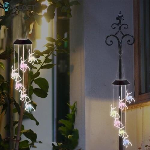 Solar Wind Chime Pendant Lights Decor Moisture-proof Landscape LED Little Fawn Color Windbell for Porches Backyards