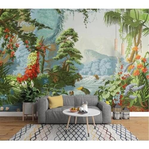Custom wallpaper 3d photo murals European retro nostalgic court hand-painted idyllic rainforest oil painting mural 3d wallpaper