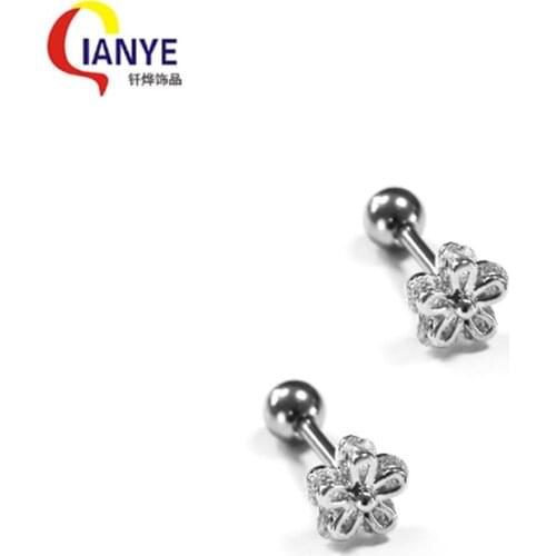 Five Petals Flower Ear Piercing Stud Stainless Steel Zircon Flower Ear Cartilage Body Jewelry