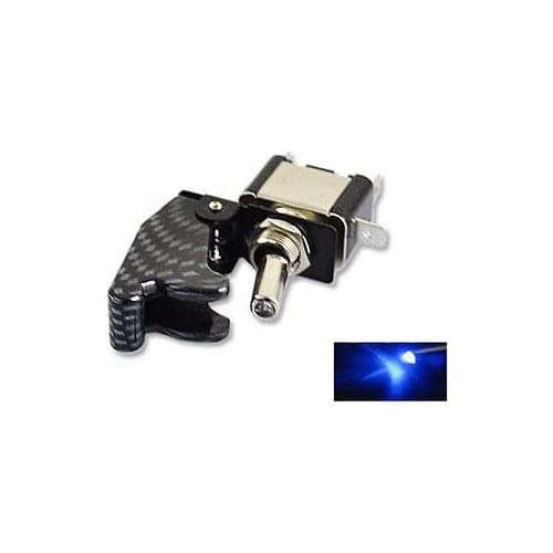 CARBON FIBER BLUE LED LIGHTED TOGGLE / ROCKER SWITCH 12V 20A ON OFF Car Truck