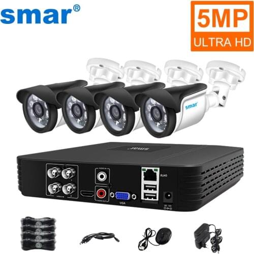 Smar 5MP Camera Video Surveillance System 4CH AHD DVR Kit 2/4PC 5.0MP HD Indoor Outdoor CCTV Camera P2P Home Security System Set