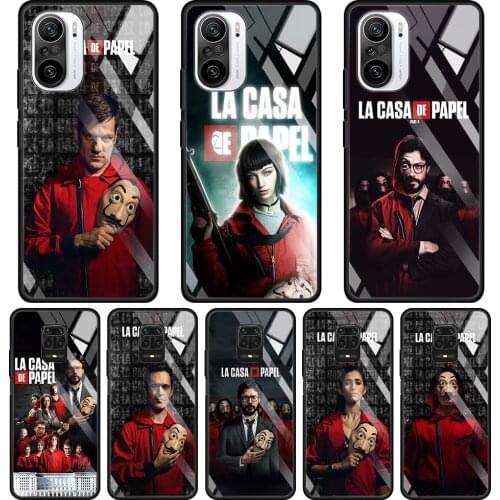 Glass Shell For Xiaomi Redmi 9 9A 8A 9C K40 K30 Note 10 9 9S 8 7 9T 8T Pro Max Silicon Cover Spain TV Money Heist House Paper La
