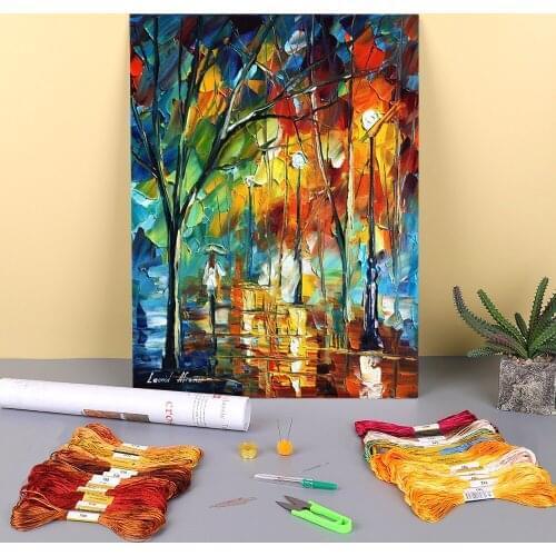 The Song Rain Printed Canvas 11CT Cross Stitch DIY Embroidery Complete Kit DMC Threads Handmade Sewing Knitting Craft Stamped