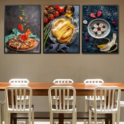 Herbs and Spices Canvas Painting Pizza Fruit Oatmeal Posters and Prints Noodles Wall Art Modern Pictures for Kitchen Room Decor