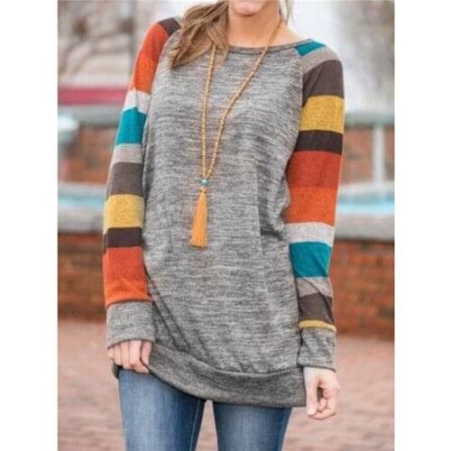 Autumn Tee Women Striped Sleeve T-shirt Long Shirt Dress 2021 Autumn T Shirt Women Tops Tee Female Long Sleeve Tees