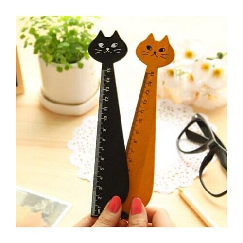 1PC 15cm Lovely Cat Shape Ruler Cute Wood Animal Straight Ruler School Supplies Stationery