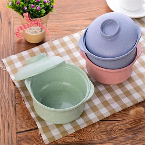 1Pc Wheat Straw Instant Noodles Bowl Soup Food Container With Lid Multifunction Tableware Salad Kitchen Storage Rice Dinnerware