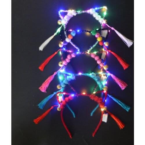 10pcs LED Party Glow Women Girl Cat Anime Fox Ear Bell Head Hoop Tassels Headdress Headband Wedding Birthday Halloween