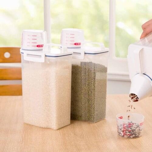 2.3L Kitchen Rice Storage Box Grain Container with Measuring Cup Plastic Sealed Flour Rice Boxes Kitchen Organizer High Quality