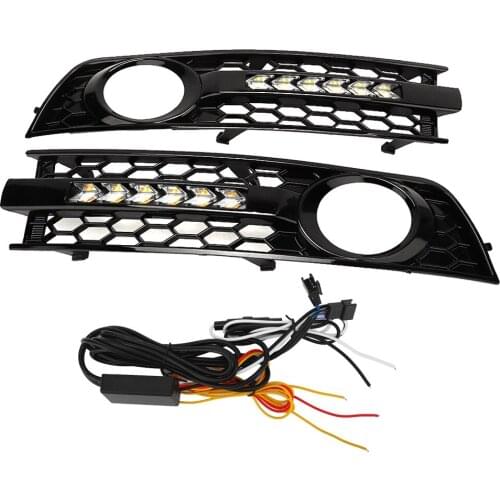 2pcs Car Flowing LED DRL Turn Signal Light Front Bumper Grille Fog Lamp for Audi A4 B6 01-05