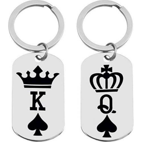 2pcs/set Her King His Queen Keychain Titanium Steel Couple Lovers Dog Tag Men and Women Key Chains Gift for Girlfriend Boyfriend