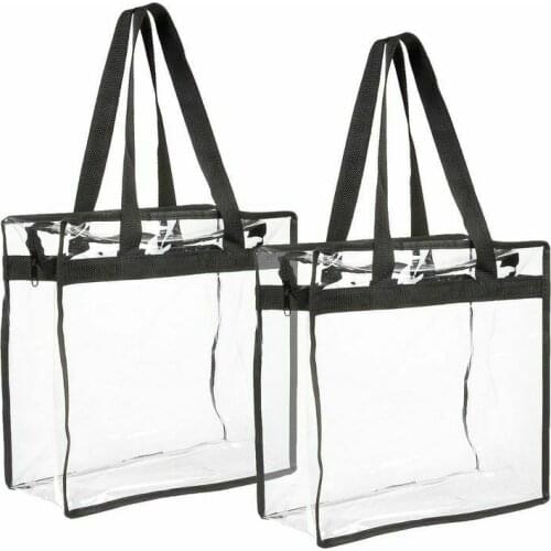 2-Pack Fashion Women Transparent Pattern Shoulder Bag PVC W/Zipper Stadium Block Messenger Handbag Composite Travel Tote Bag
