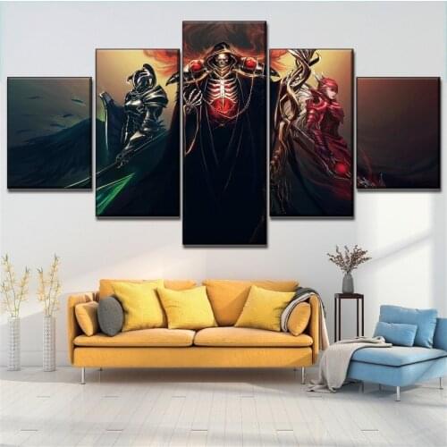 5 Panel Overlord Ainz Ooal Gown Canvas Painting Posters Modern Anime Wall Art Pictures for Living Room Home Decoration