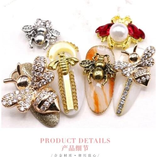 50pcs 8 styles Antique Bronze Honey Bee Charms Nail deco Bee charm for nail gel mail polish design/ Jewelry crafts charms,JH-44