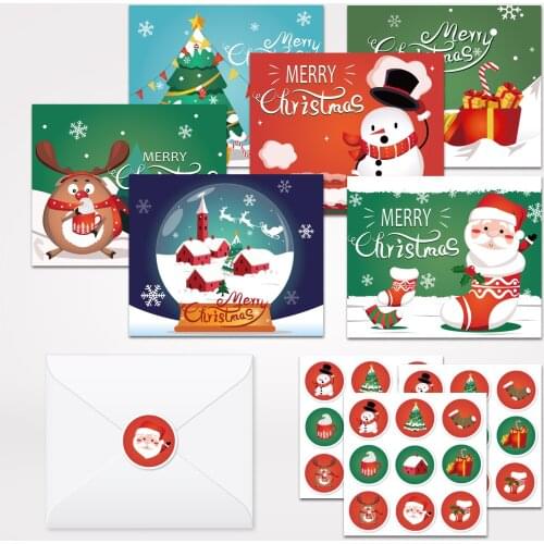 52pcs Winter New Year Happy Christmas Party Theme Xmas Tree Snowman Kraft Gift Cards Gifts Greeting Cards Envelopes Stickers