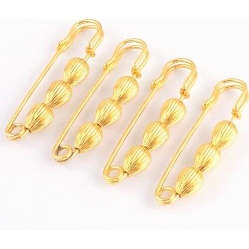 76mm Gold Safety Pins Larger Safety Pins Kilt Pins Broochs letter Bar Pins With Bells Apparel Accessories DIY Sewing 4pcs