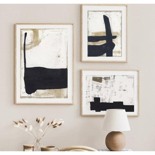 Abstract Brush Strokes Ink Black Beige Wall Art Canvas Paintings Posters and Prints Pictures for Living Room Home Decoration