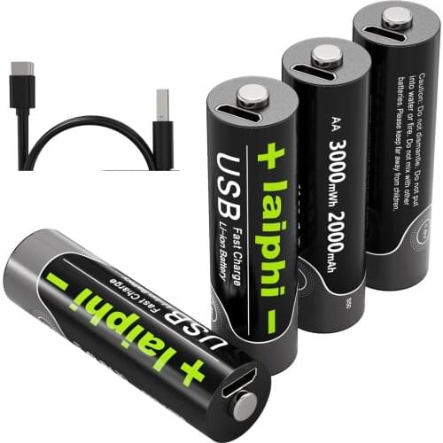 100% NEW AA 1.5V 2775 mWh battery USB fast charge rechargeable lithium polymer battery suitable for shavers, cordless mouse