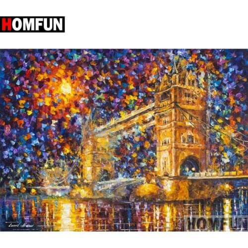 HOMFUN Full Square/Round Drill 5D DIY Diamond Painting "Oil painting bridge" Embroidery Cross Stitch 5D Home Decor A15865