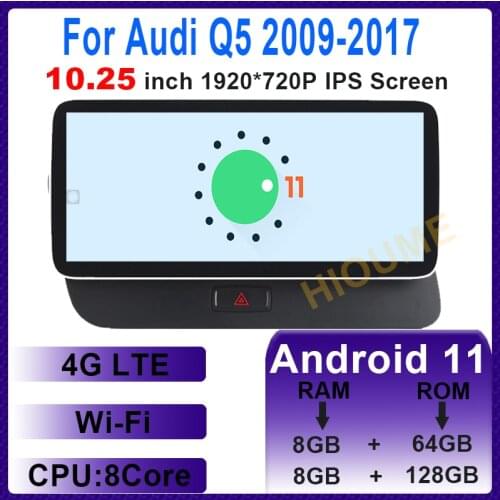 10.25" Android 10 8Core 8+128G Car Multimedia Player GPS Navigation for Audi Q5 2009-2017 Radio Stereo Head Unit 4G WiFi BT