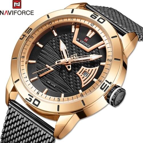 2021 NAVIFORCE Luxury Brand Watch For Men Military Sport Gold Black Quartz Calendar Waterproof Stainless Steel Male WristWatches