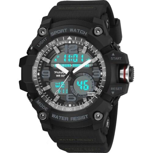 RGTOPONE New Mens Dual Display Digital Watches Sport Swimming LED Electronic Wristwatches Waterproof Swimming Military Watch