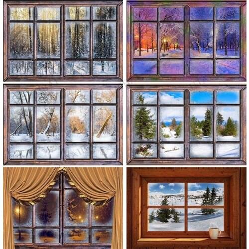 Grunge Wooden Window Sill Scenery Curtain Interior Room Baby Portrait Photo Background Photo Backdrop Christmas Decor Photophone