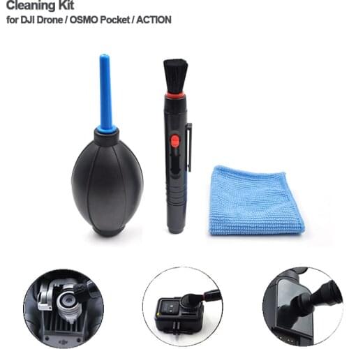 3 in1 Dust Cleaner Kit Camera Drone Lens Cleaning Pen Brush Air Blower Cleaning Cloth Kit for Nikon DJI OSMO Pocket/OSMO ACTION