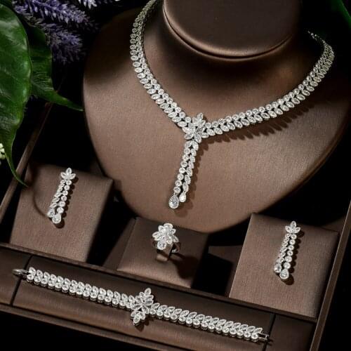HIBRIDE Fashion Leaf Design Bridal Jewelry Sets Wedding Jewelry Party Accessories Bijoux Femme Set Jewelry With Zircon KC-12
