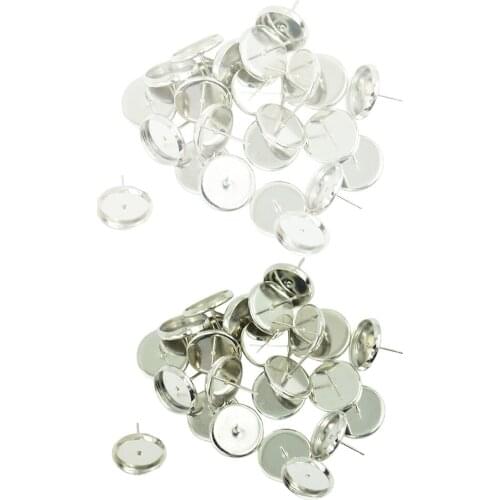 48 Pcs Round Earrings Pin Stud Blank Bezel Setting Fit 12mm Cabochon