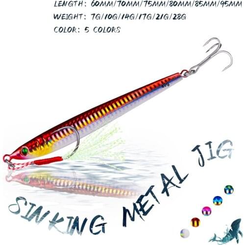 KoKossi 1Pcs 7g-28g Metal Fishing Lure Luminous Baits Artificial Hard Bait Treble Hook Fish Casting Jigging Sea Fishing Tools