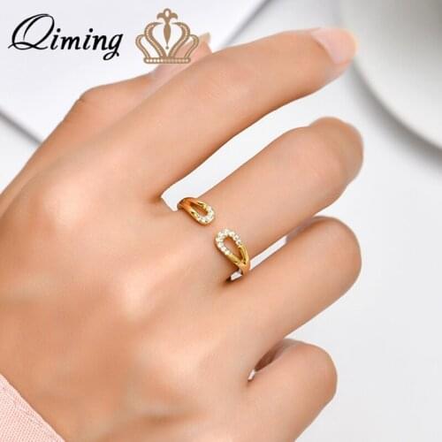 QIMING CZ Zircon Minimalist Rings For Women Wedding Rings For Ladies Open Adjustable Rings Wholesale Jewelry Gift