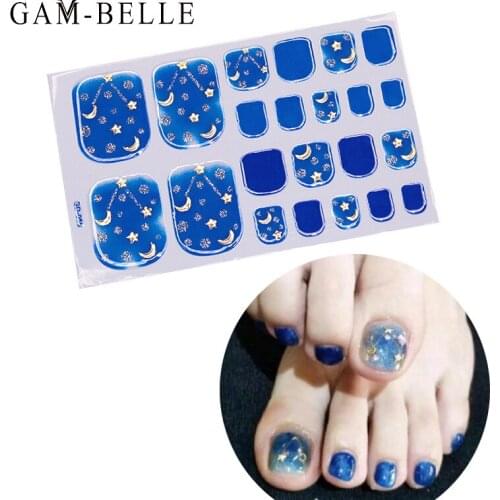GAM-BELLE 22 Tips/Sheet Toe Nail Sticker Glitter Tips Full Cover Toe Nail Wraps Adhesive Decals DIY Salon Manicure for Women