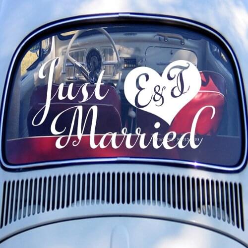 Heart Just Married Wedding Car Decal Decor Custom Groom & Bride Initials Decals Art Car Decoration Stickers Engagement LC1288