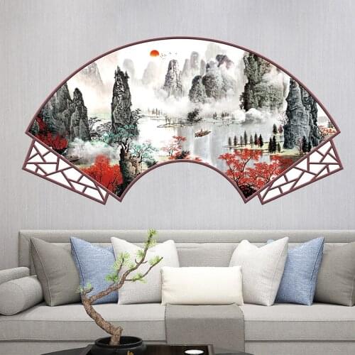 Chinese Style Landscape Wall Stickers Vintage Home Office Decor Living Room Bedroom Decoration Teenager Aesthetic Wallstickers