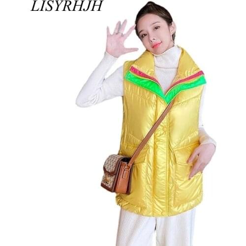 LISYRHJH New Snow Wear Autumn Winter Cotton Vest Coat Women Stand Collar Winter Waistcoat Glossy Warm Sleeveless Vest Jacket