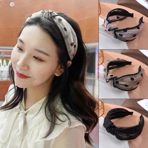 Women Print Dot Net yarn Hair Hoop Knot Broadside Hairband Hair Accessories for Girls High Quality FG069