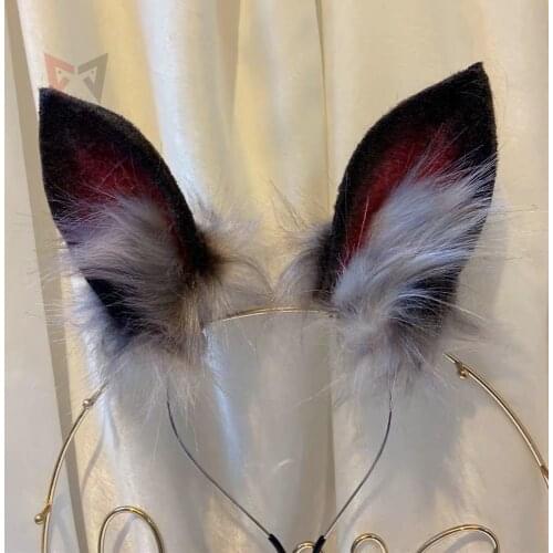 MMGG New Black Blue Rabbit Ears Hairhoop Tail Headwear Beast Cosplay Costume Accessories for Girl Women Handmade Work