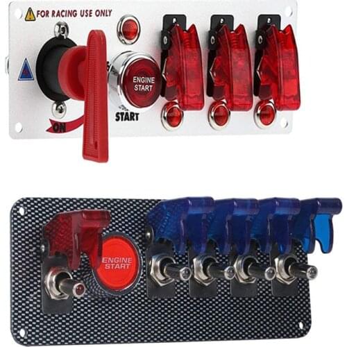 DC12V/20A Auto Racing Car Ignition Switch Panel 5 LED Combination Ignition Switch Engine Start Push Button Carbon Fiber Toggle