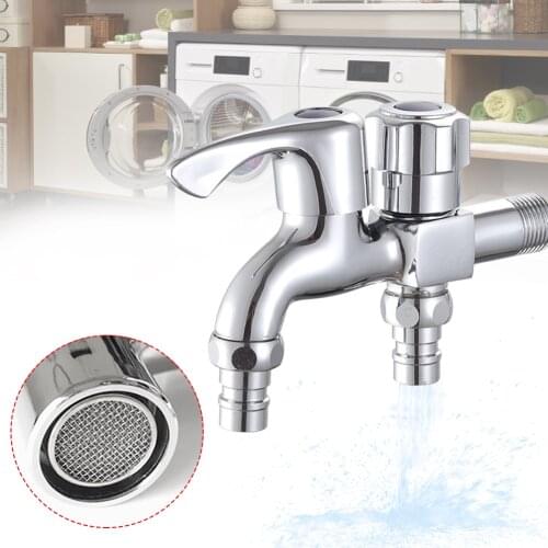 Switch Faucet Washing Machine Faucet Brass Tap Chrome Plated Double Water Outlet Garden Bathroom Bidet Faucet Fast On Faucets
