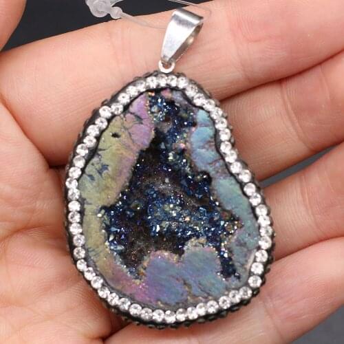 Natural Crystal Druzy Diamon-Studded Pendants Irregular Shape Charms Pendant for Jewelry Making DIY Necklace Size 30x40-35x45mm