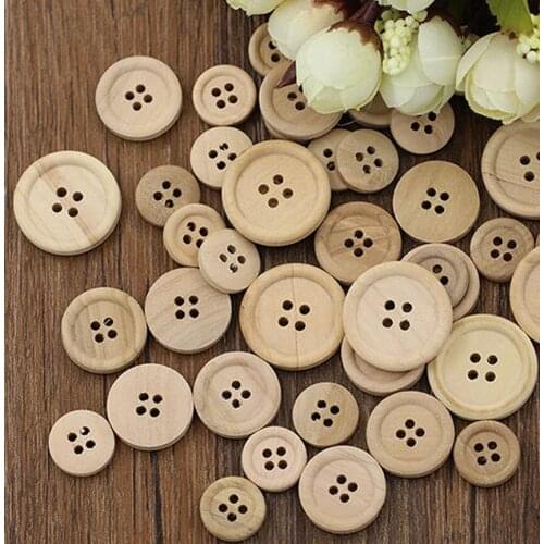 50 Pcs Helpful Mixed Wooden Buttons Color Round 4-Holes Sewing Scrapbooking DIY