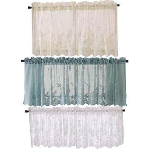 Modern Lace Jacquard Window Curtain Valance Lace Hem Coffee Short Curtain for Cabinet Door Bedroom Home Decor