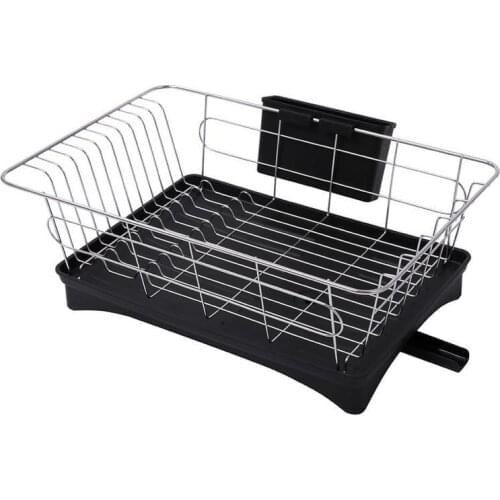 Stainless Steel Dish Drainer Drying Rack With 3-Piece Set Removable Rust Proof Utensil Holde For Kitchen Counter Storage Rack Bl