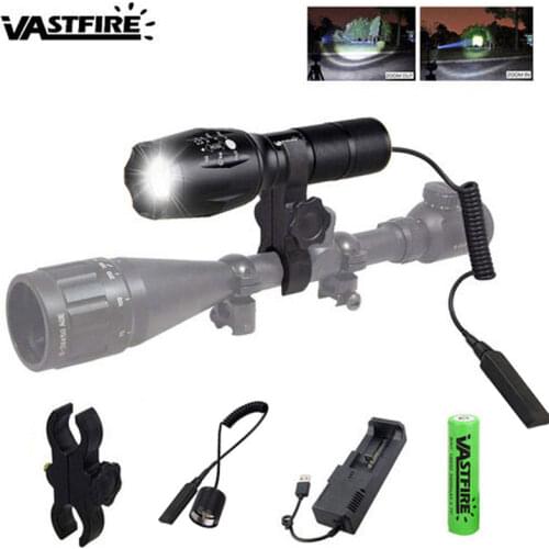 A100 Tactical Q5 T6 Led Hunting Flashlight Zoomable 350 yard Weapon Gun Light Rifle Scope Airsoft Mount Switch 18650 USB Charger