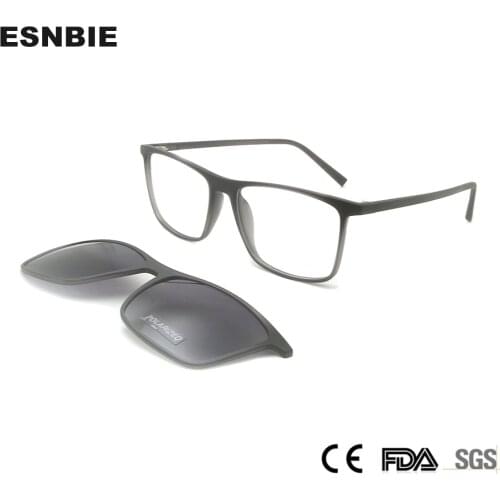 TR90 Polarized Eye Glasses With Magnetic Clip On Sunglasses Square Eyeglasses Frame Magnet Clip-On Mirrored Sunglasses Men