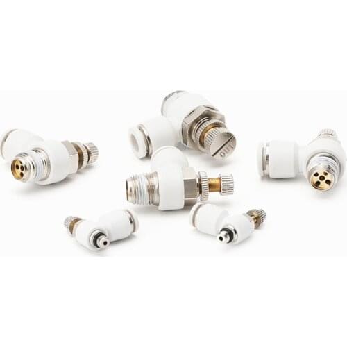 White 4-12mm Tube - M5 1/8" 1/4" 3/8" 1/2" Male Thread Push to connect Fitting Elbow Pneumatic Speed Flow Controller Fittings