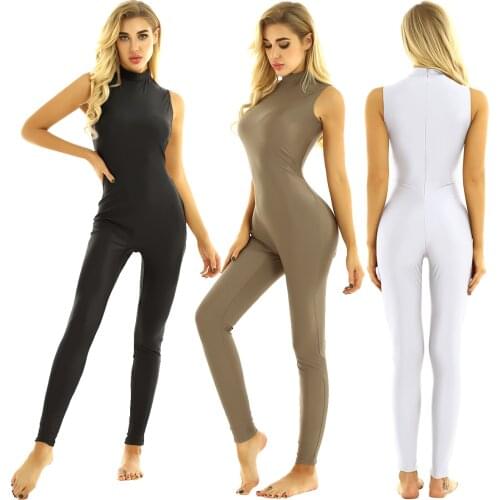 Women One-piece Dancewear High Neck Sleeveless Solid Color Stretchy Gym Unitards Workout Jumpsuits Ballet Gymnastics Leotards