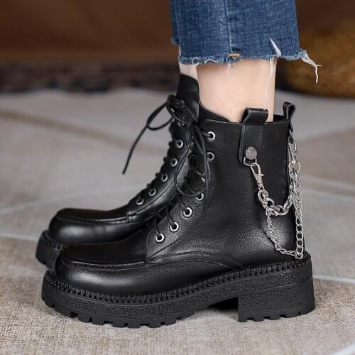 QZYERAI 2021 Ankle Boots Women Autumn Winter Genuine Leather Shoes Woman Round Toe Zipper Black Motorcycle Short Boots