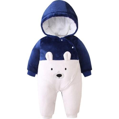 Winter Baby Romper Newborn Unisex Polyester Baby Boy Clothes Full Sleeve Hooded Cartoon Baby Girl Clothes Flannel One-Pieces